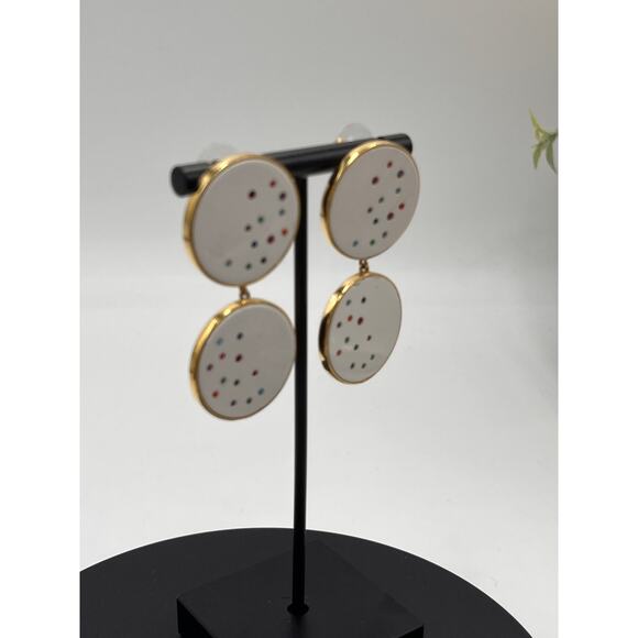 Joanna Laura Constantine Round Double Drop White Multicolored Confetti Earrings - Picture 4 of 9